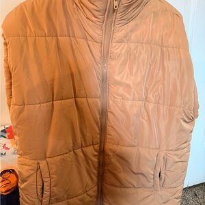 Light Tan Quilted Puffer Vest with Stand Collar